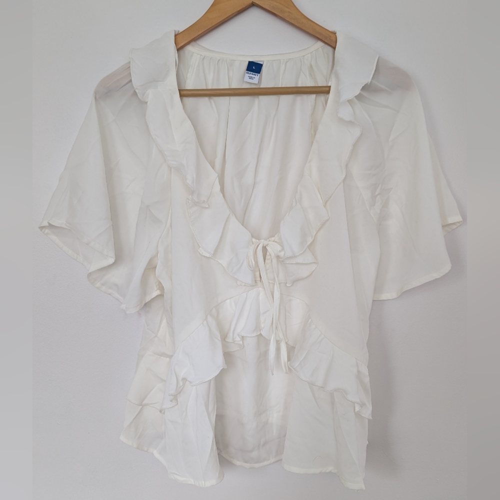 Old Navy White Ruffled Blouse